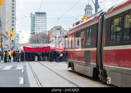 Toronto, Canada - December 9, 2015: Scenes from the Taxi drivers protest against Uber X. Stock Photo