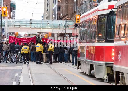 Toronto, Canada - December 9, 2015: Scenes from the Taxi drivers protest against Uber X. Stock Photo