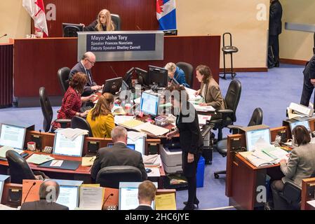 Toronto, Canada - December 9, 2015: Scenes from the Taxi drivers protest against Uber X. Stock Photo