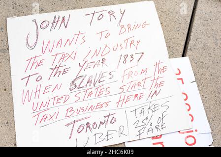 Toronto, Canada - December 9, 2015: Scenes from the Taxi drivers protest against Uber X. Stock Photo