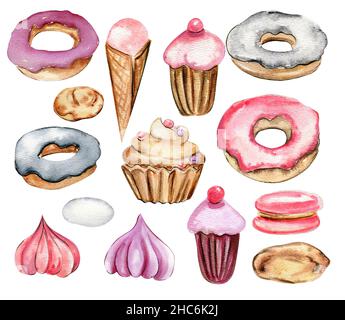 Tasty cake in a watercolor style. Background illustration set ...