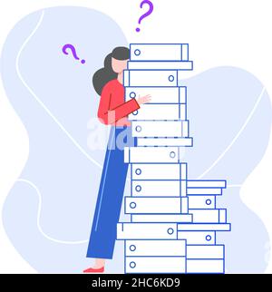 Lot of work, pile documents and tired worker Stock Vector