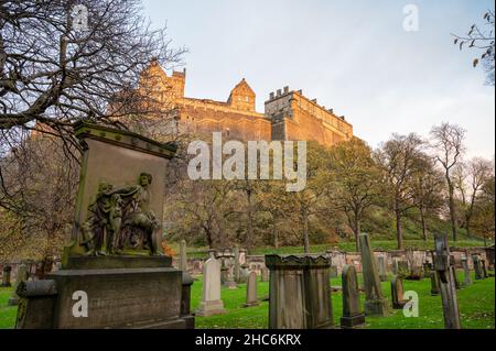 Edinburgh, Scotland- Nov 21, 2021:  The graveyard at the base of Edinburgh Castle Stock Photo