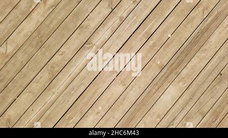 Top aerial view of water and wooden pier in a summer time. Camera moving away from the wooden pier made of narrow boards above the river. Stock Photo