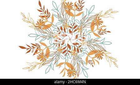 Abstract colorful schematic flowers and petals appear on white background. Elegant colorful floral pattern in a circle form. Stock Photo