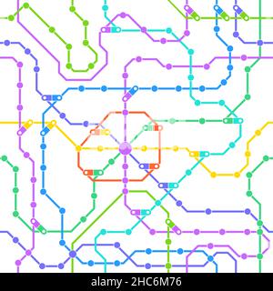 Metro subway map, city public transport scheme seamless pattern. Underground train station map, subway metro scheme vector background illustration Stock Vector
