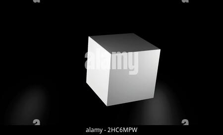 Abstract, 3D, monochrom cube rotating, isolated on black background with white lights, seamless loop. Geometric, black and white animation with rotati Stock Photo