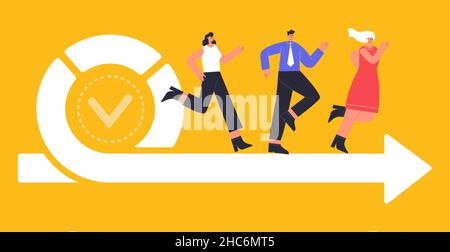 Agile development process with running IT developers team. Software development team and agile lifecycle process sprint vector illustration. Project Stock Vector