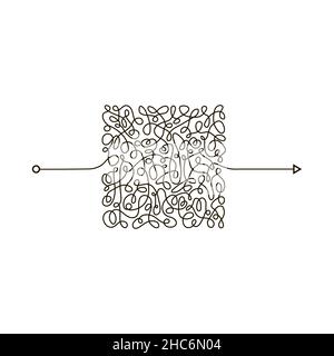 Chaotic Doodle. Thread Clew Knot. Insane Messy Line. Complicated Clew Way. Tangled Cribble Path. Difficult Process Stock Vector