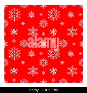 winter seamless pattern of snowflakes, white continuous pattern on red background Stock Vector