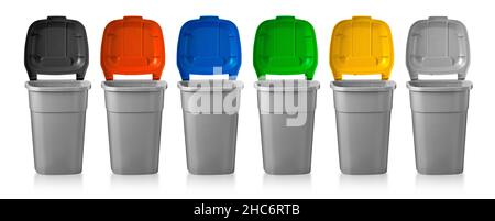 Set of trash bins with garbage on white background. Waste management ...