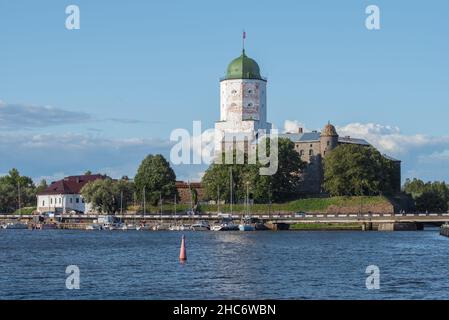 View of the medieval Vyborg castle on a sunny August day. Vyborg, Leningrad region. Russia Stock Photo