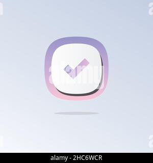 Tick sign 3D icon. Icons web, logo, button. 3D vector Illustrations. Concept for favicon, app icon, web banner, logo Stock Vector