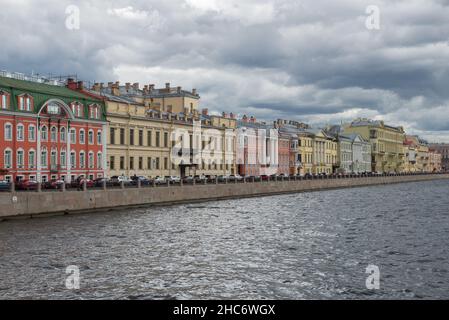 Embankment of the Fontanka River on a cloudy September day. Saint Petersburg, Russia Stock Photo