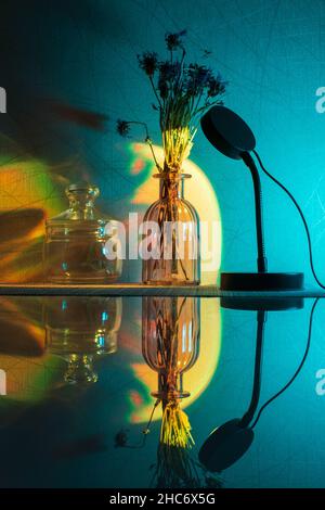 Sunset projector lamp close up. Multi colored RGB light. Home decor. Selective focus Stock Photo