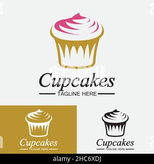 Cupcake Logo design vector template. Cupcakes bakery icon. Stock Vector
