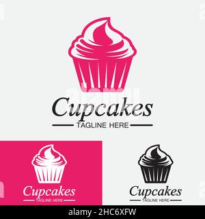 Cupcake Logo design vector template. Cupcakes bakery icon. Stock Vector