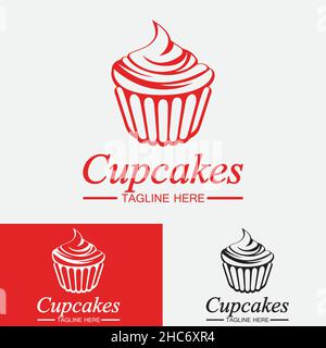 Cupcake Logo design vector template. Cupcakes bakery icon. Stock Vector