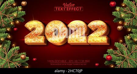 2022 new year text effect, editable shiny gold christmas text style Stock Vector