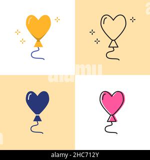 Heart shaped balloon icon set in flat and line styles. Symbol of love collection. Vector illustration. Stock Vector