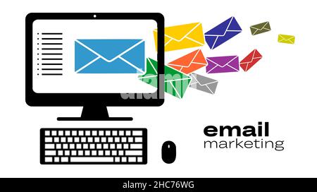 Email marketing campaign, newsletter marketing, drip marketing, email marketing flat banner concept with icons. Stock Vector