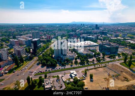 City of Zagreb business towers on Vukovarska street aerial view, capital of Croatia Stock Photo