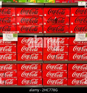 Orlando, FL USA-October 14, 2021:   A display of Coca Cola Original and Zero Sugar Coca Cola cases at a Publix Grovery Store ready for customers to pu Stock Photo