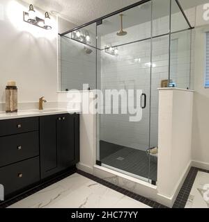 Orlando, FL USA - February 6, 2021:  A bathroom in a condominium model home. Stock Photo