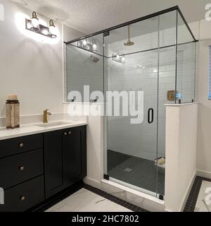 Orlando, FL USA - February 6, 2021:  A bathroom in a condominium model home. Stock Photo