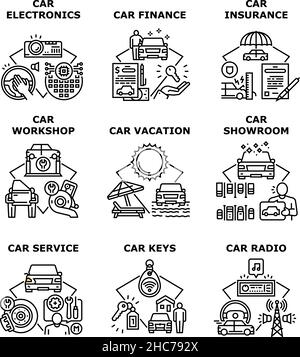 Car Electronics Set Icons Vector Illustrations Stock Vector