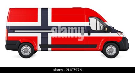 Norwegian flag painted on commercial delivery van. Freight delivery in Norway, concept. 3D rendering isolated on white background Stock Photo