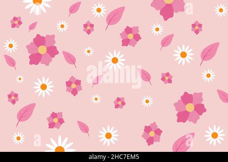 Spring pattern pink background, with bright elegant color looks fresh with blooming leaves and flowers Stock Vector