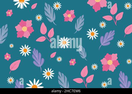 Spring pattern background, with bright elegant color looks fresh with blooming leaves and flowers Stock Vector