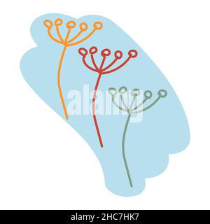 Multicolored floral elements on blue spot background. Freehand sketch. Stock Vector