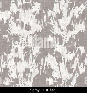 Seamless french neutral greige mottled farmhouse linen effect background. Provence grey white rustic washed out woven pattern texture. Shabby chic Stock Photo