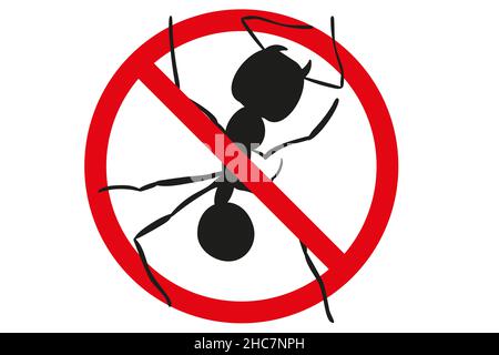 No ant sign. Insect silhouettes in warning sign isolated on white background. Caution and stop vector illustration. Stock Vector