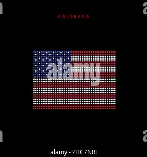 Square dots pattern map of Colorado. Dotted pixel map with flag ...
