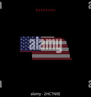 Square dots pattern map of Nebraska. Dotted pixel map with flag ...