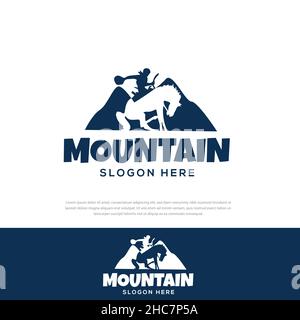 Horse and Mountain vector logo design, symbol, icon, horse, design template Stock Vector