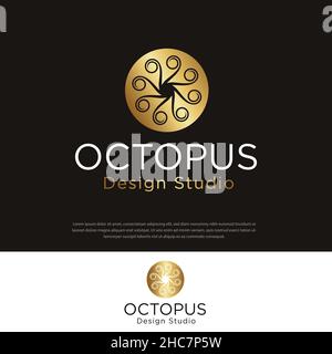 Premium simple gold color Octopus tentacle icon illustration design logo.symbol,template Stock Vector