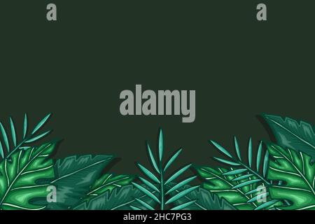 tropical green leaves background with copy space Stock Vector