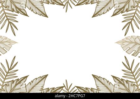 hand drawn linear golden leaves background vector. abstract background Stock Vector