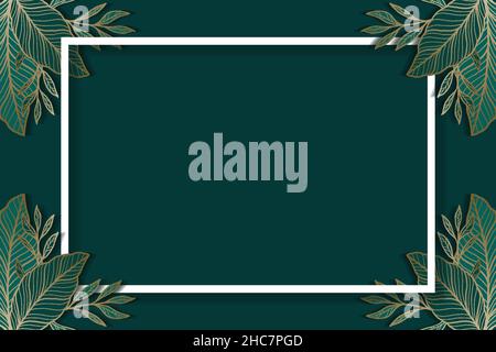 golden leaves linear design background with frame. abstract background. vector Stock Vector