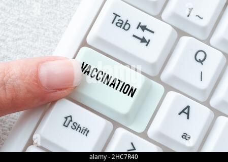 Conceptual caption Vaccination. Business overview Treatment which makes the body stronger against infection Typing New Edition Of Informational Ebook Stock Photo