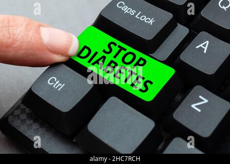 Conceptual display Stop Diabetes. Word Written on Blood Sugar Level is higher than normal Inject Insulin Abstract Gathering Investigation Clues Online Stock Photo