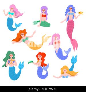 Mythical creatures characters colorful set with mermaid pegasus centaur ...