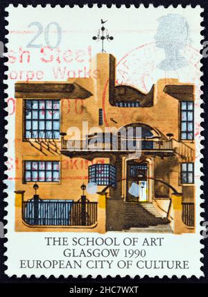 UNITED KINGDOM - CIRCA 1990: A stamp printed in United Kingdom shows Glasgow School of Art, Glasgow, circa 1990. Stock Photo