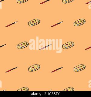 paint sets and brushes seamless vector pattern Stock Vector