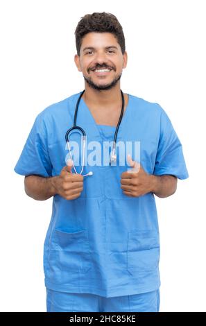 Optimistic mexican male nurse at work isolated on white background for cut out Stock Photo