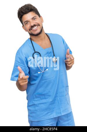 Motivated mexican male nurse at work isolated on white background for cut out Stock Photo